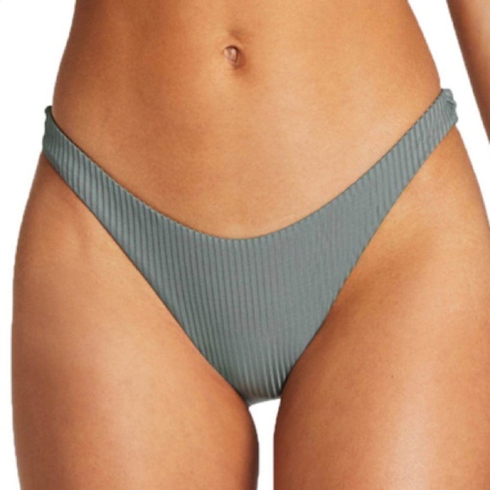 Vitamin A California High Leg Bikini Bottom Sea Green Cheeky Ribbed